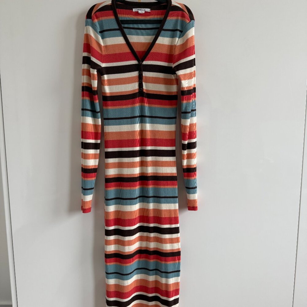 O'Neill Striped Ribbed Knit Long Sleeve Henley Midi Dress